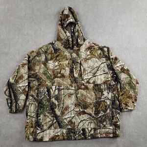 Field & Stream Jacket Mens 2XL Green Brown Fleece Camouflage Hooded Full Zip